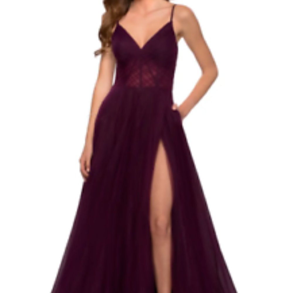 LA FEMME ILLUSIONS BODICE A-LINE DARK BERRY BALL -GOWN SZ 6